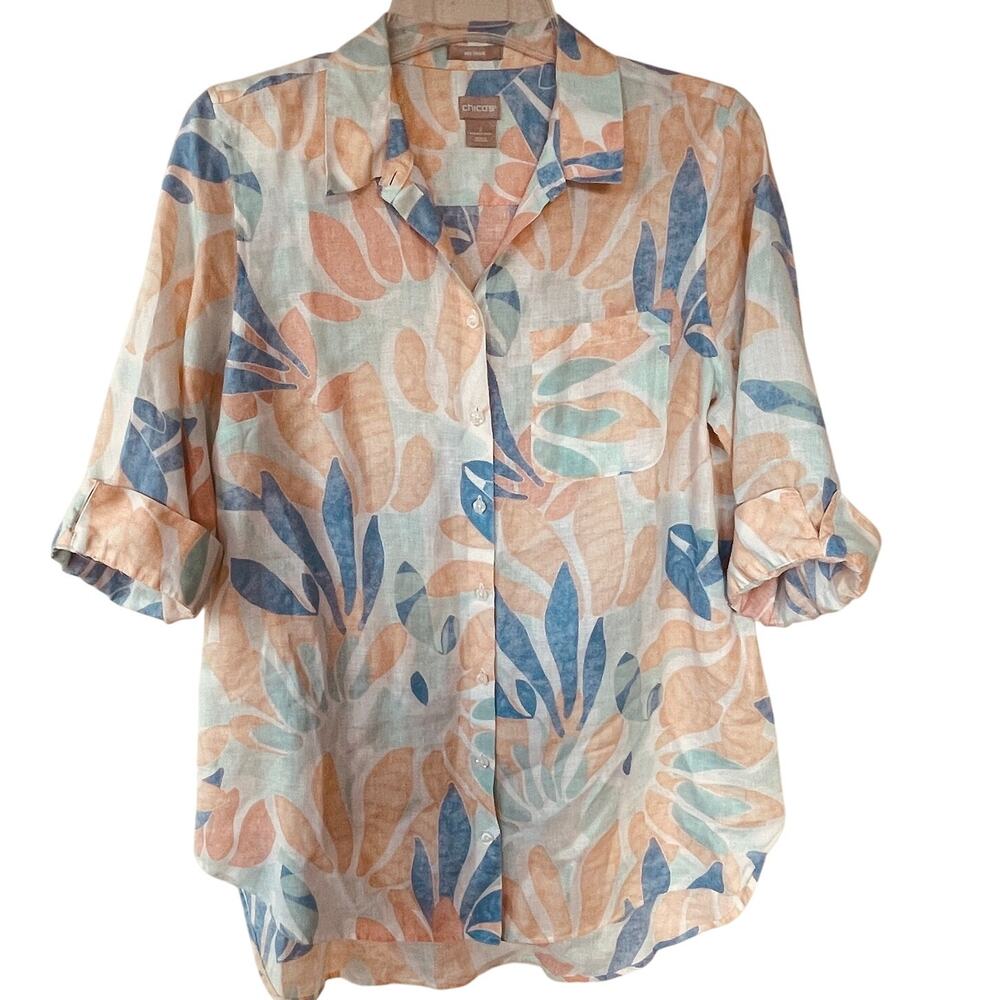 Chico’s Size 14 Linen Floral blouse